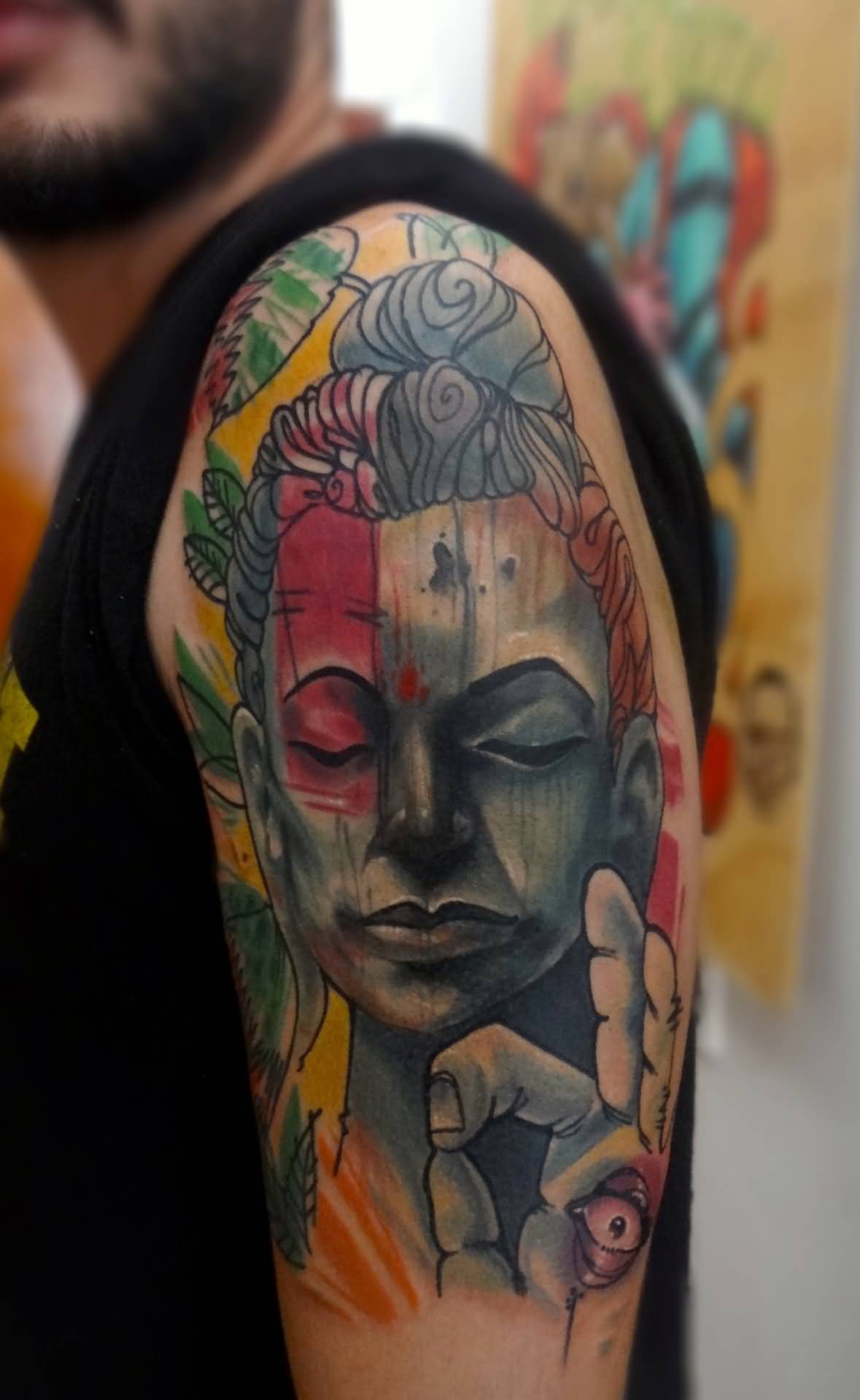 1179x1920 Wonderful Spiritual Buddha Watercolor Tattoo On Left Half Sleeve
