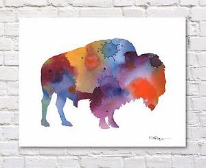 300x245 Buffalo Abstract Watercolor Painting Art Print By Artist Dj Rogers
