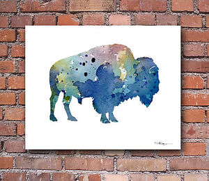 300x260 Buffalo Abstract Watercolor Painting Bison Art Print By Artist Dj