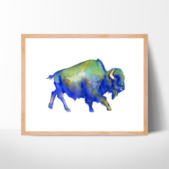 570x570 Watercolor Buffalo Bison Watercolor Print Boho Decor Etsy