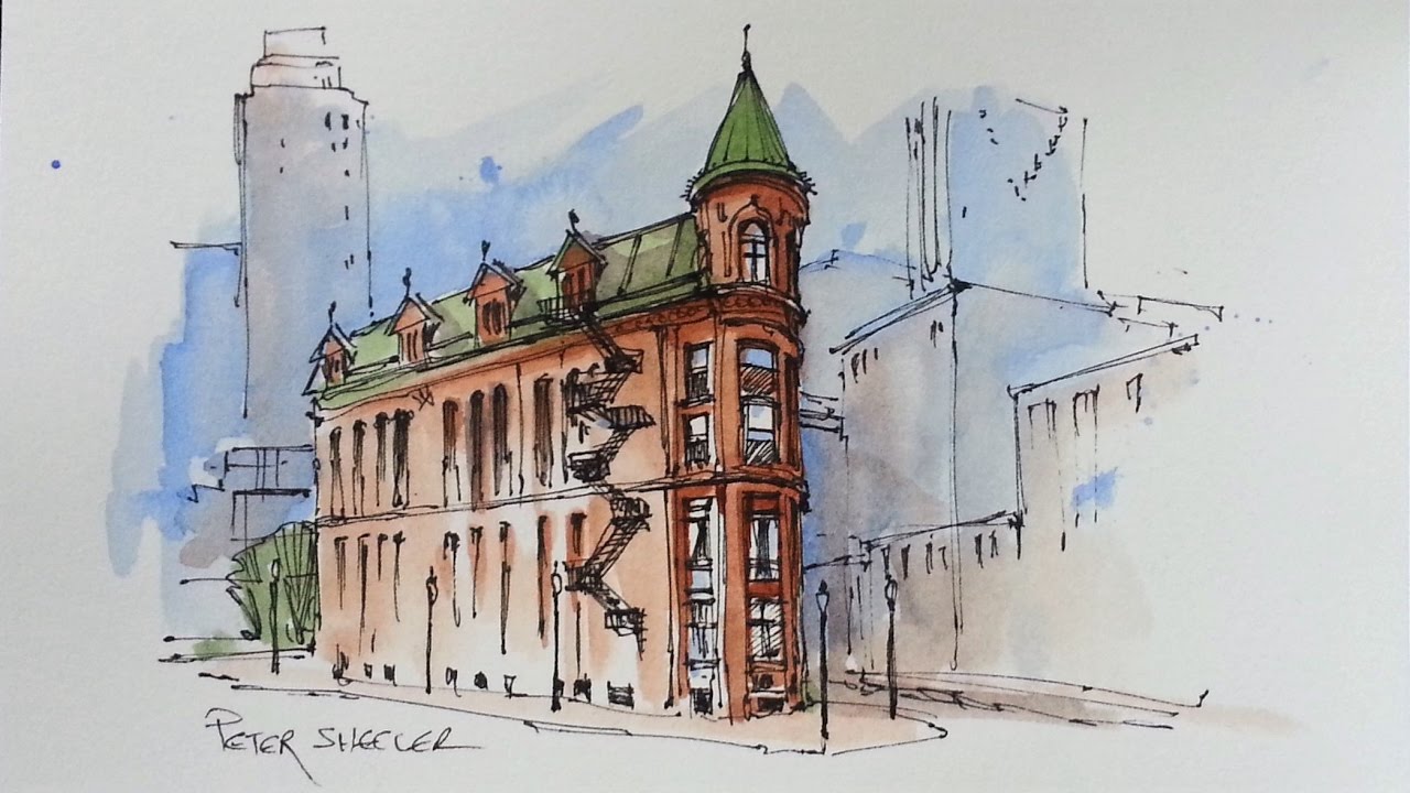 1280x720 Line And Wash Watercolor Demonstration. Flatiron Building. Just 3