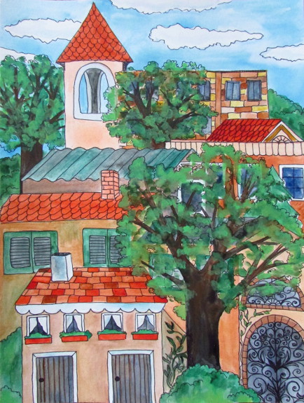 434x575 Watercolor Buildings Painting Tutorial