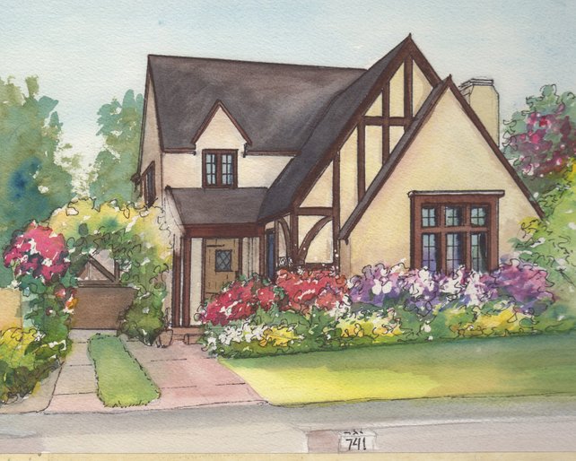 642x514 Watercolor House Drawing Painting Of Your Home With Ink Etsy