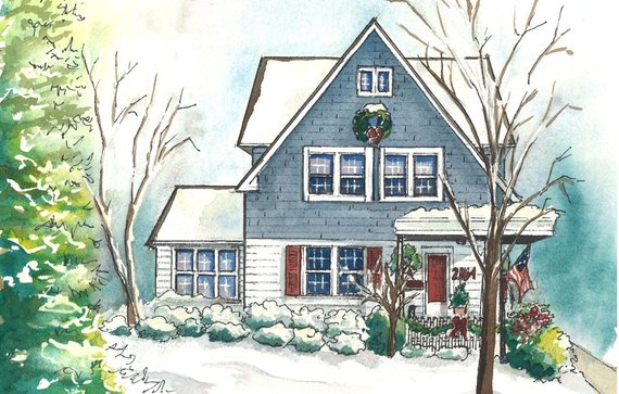570x363 Watercolor House Portraits Custom Painting Of Your Home Etsy