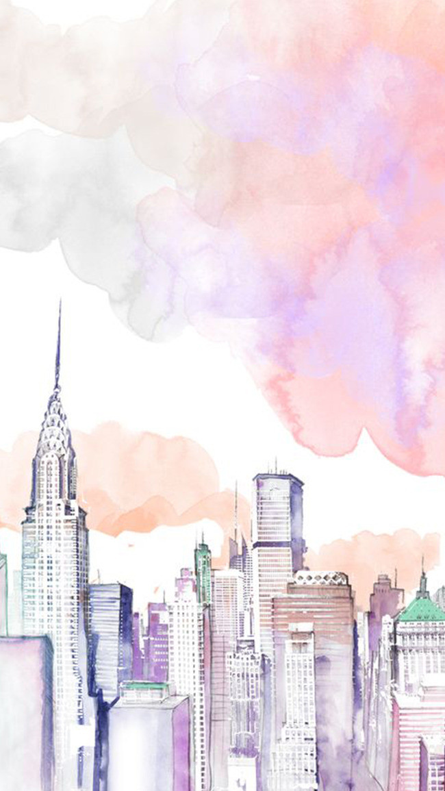 650x1155 Illustration Urban Highrise Buildings Watercolor Background H5