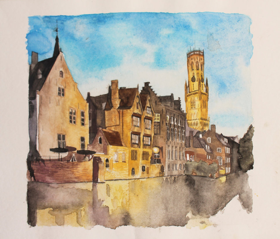 967x826 Bruges. Watercolor Buildings By Raulvincit