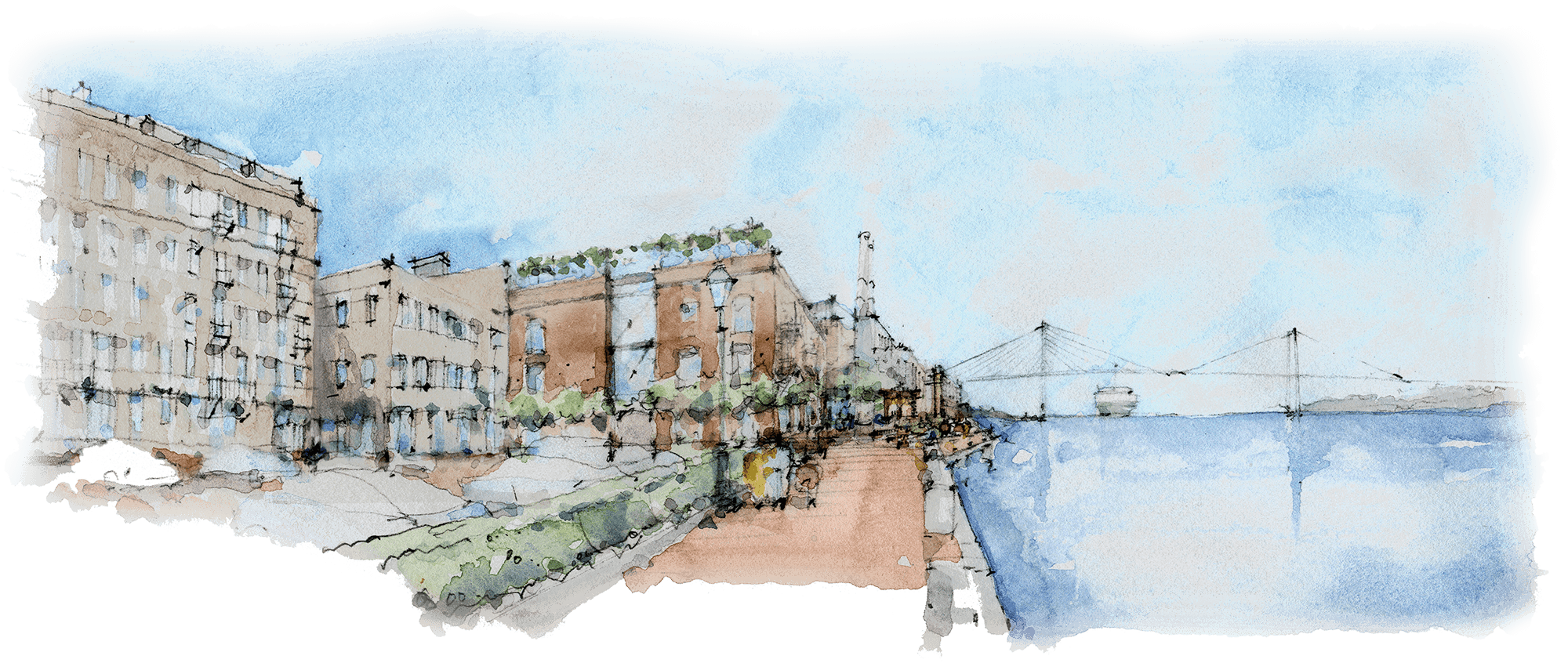 2000x846 Collection Of Free Drawing Buildings Watercolor. Download On Ubisafe