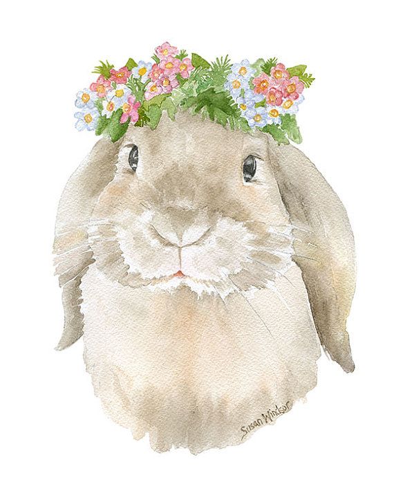 570x713 Watercolor Bunny Floral Painting Giclee Print