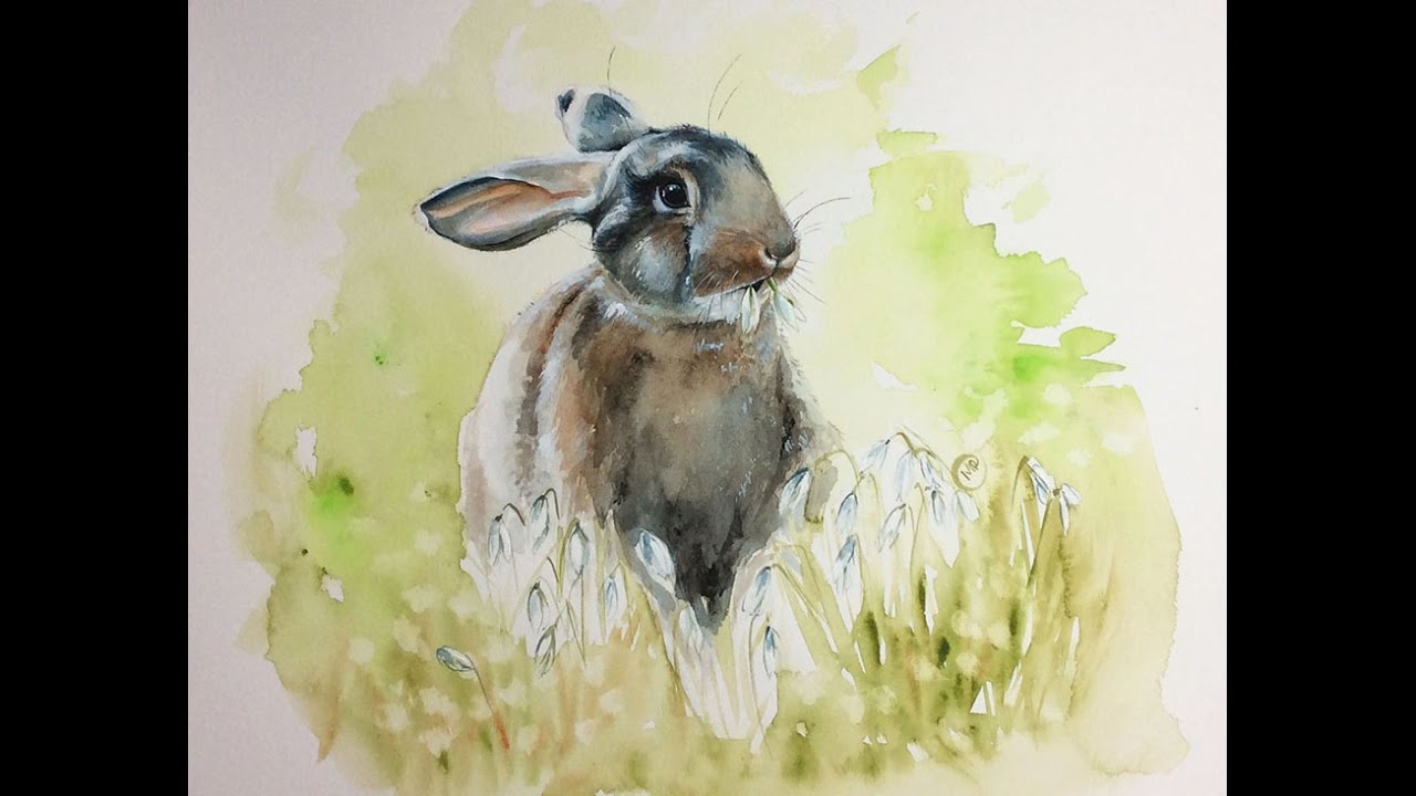 1280x720 Watercolor Bunny Painting Demonstration