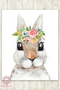 200x300 Boho Watercolor Bunny Rabbit Woodland Wall Art Print Nursery