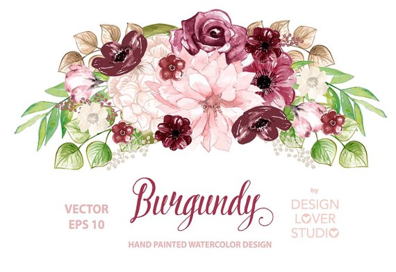 570x392 Vector Watercolor Burgundy Design Spring Watercolor Flower Etsy