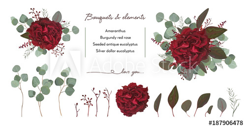 500x260 Vector Floral Bouquet Design With Garden Red Burgundy Rose Flower