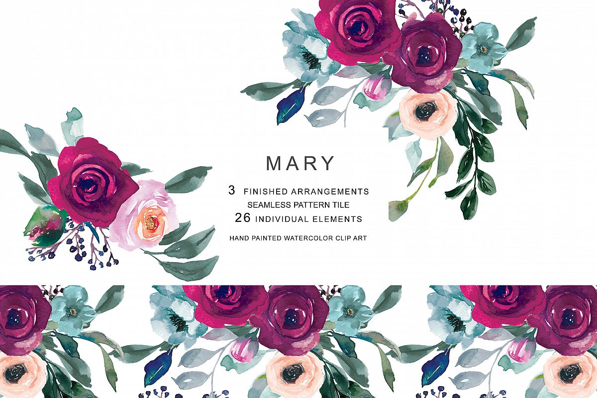 1200x800 Watercolor Burgundy Pink Flowers Clipart