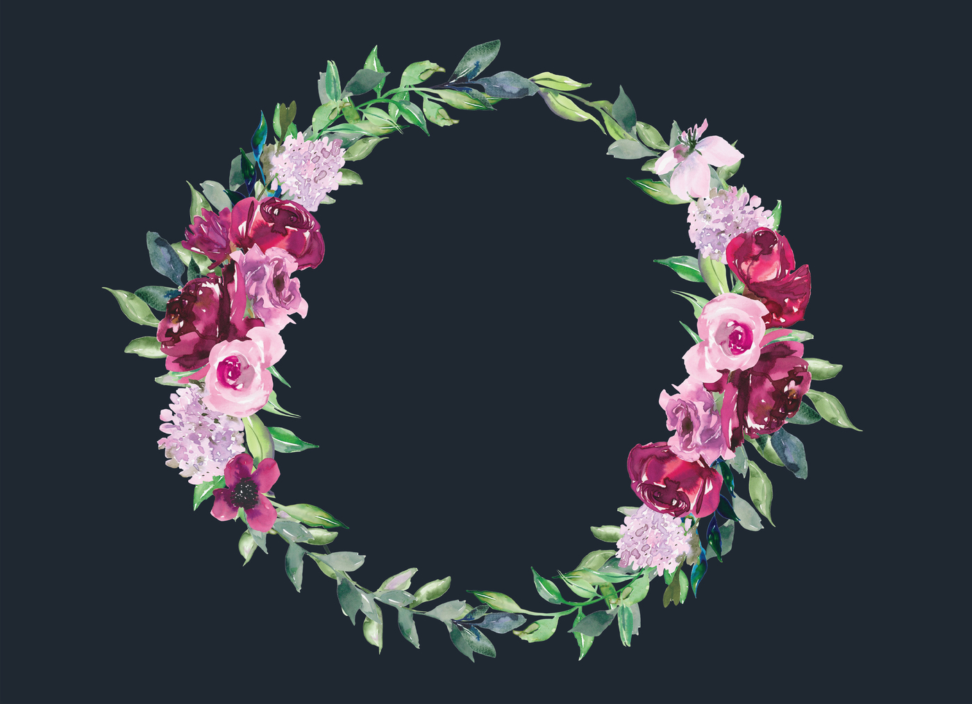 1400x1015 Watercolor Burgundy Pink Flowers Wreath Wine Color By Patishop Art
