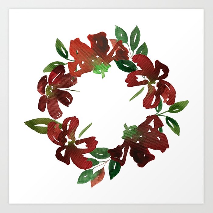 700x700 Autumn Watercolor Burgundy Flowers Art Print By Awamarc Society6