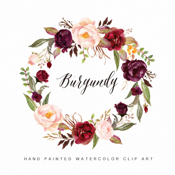570x571 Watercolor Flower Wreath Clipart Burgundyhand Paintedwedding