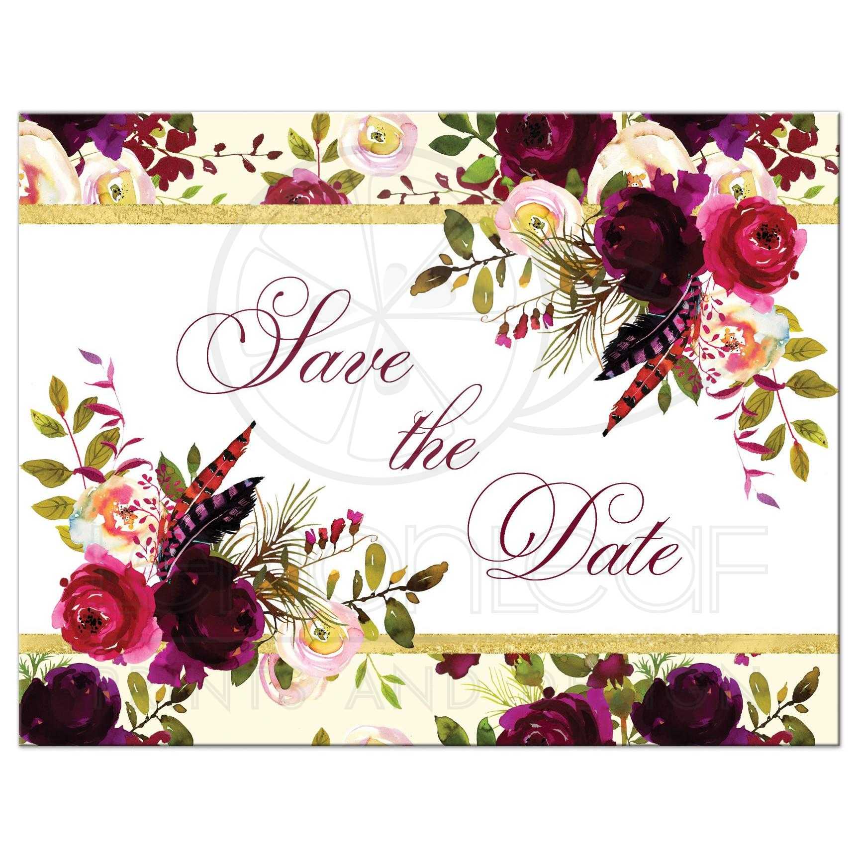 1725x1725 Beautiful Burgundy Watercolor Floral Save The Date Card Flowers