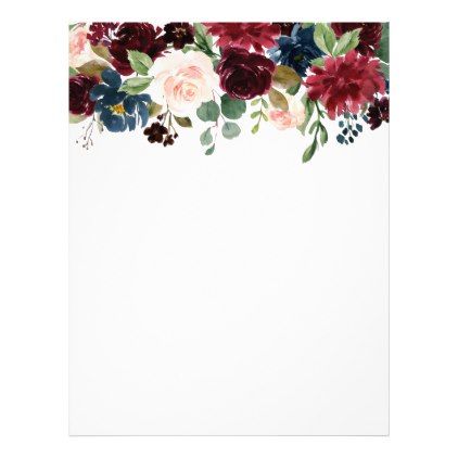 422x422 Burgundy Blue Watercolor Flowers Border Romantic