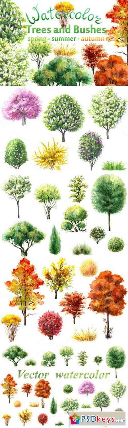 450x1499 Watercolor Trees And Bushes 657025 Free Download Photoshop