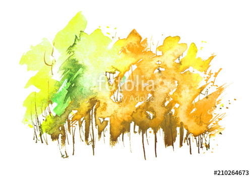 500x354 Watercolor Autumn Trees And Bushes. Landscape, Forests, Parks