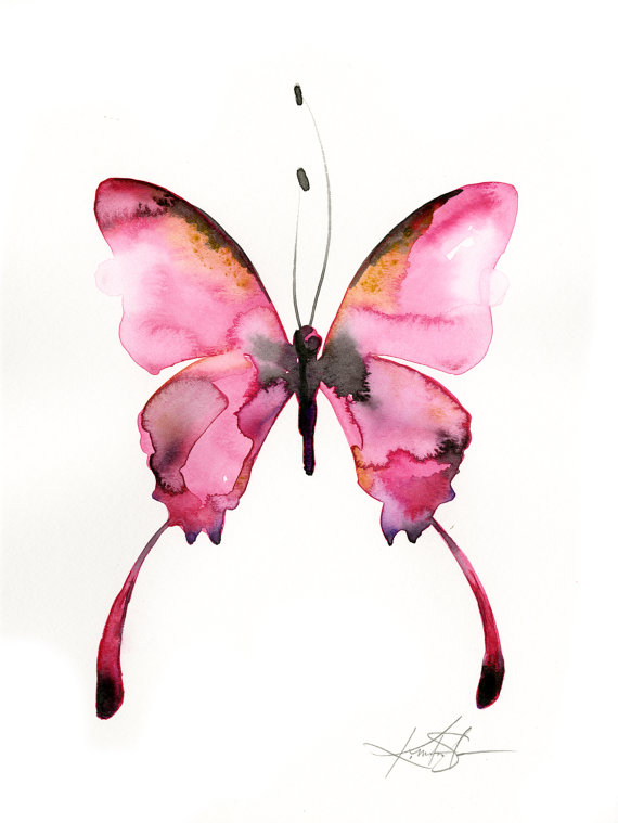 570x759 Pink Butterfly Watercolor Painting, Abstract Pink, Art, Original