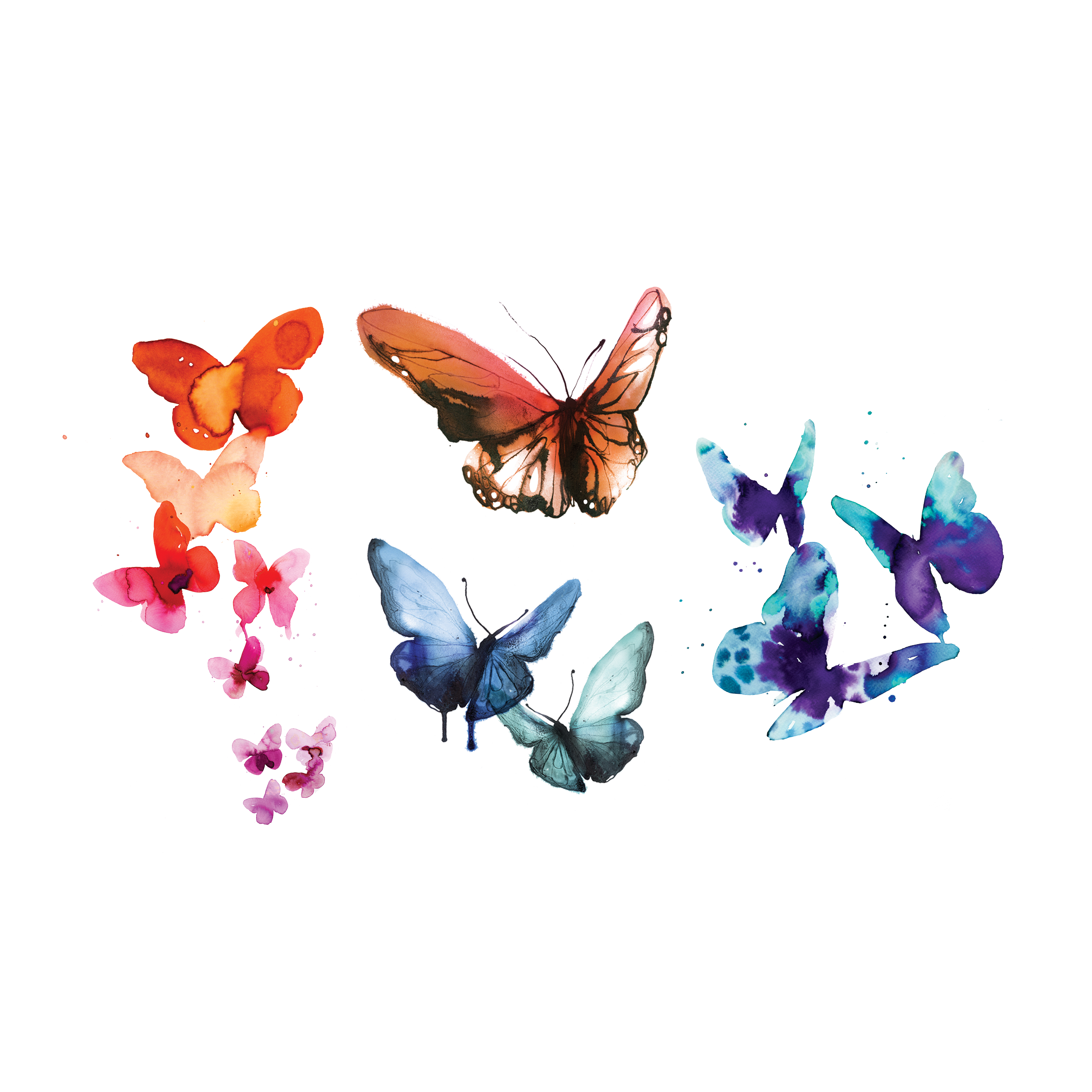 3000x3000 Watercolor Butterflies Set By Stina Persson From Tattly Temporary