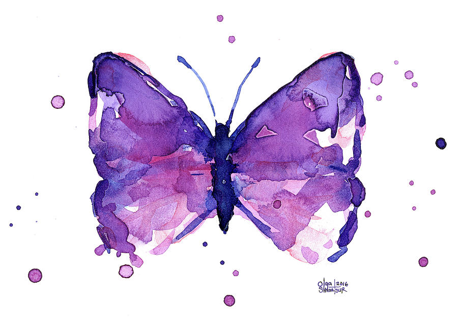 900x651 Abstract Purple Butterfly Watercolor Painting By Olga Shvartsur