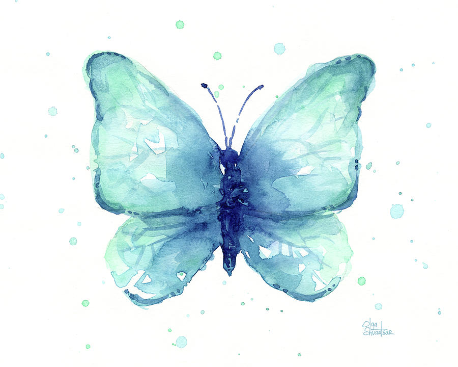 900x720 Blue Butterfly Watercolor Painting By Olga Shvartsur