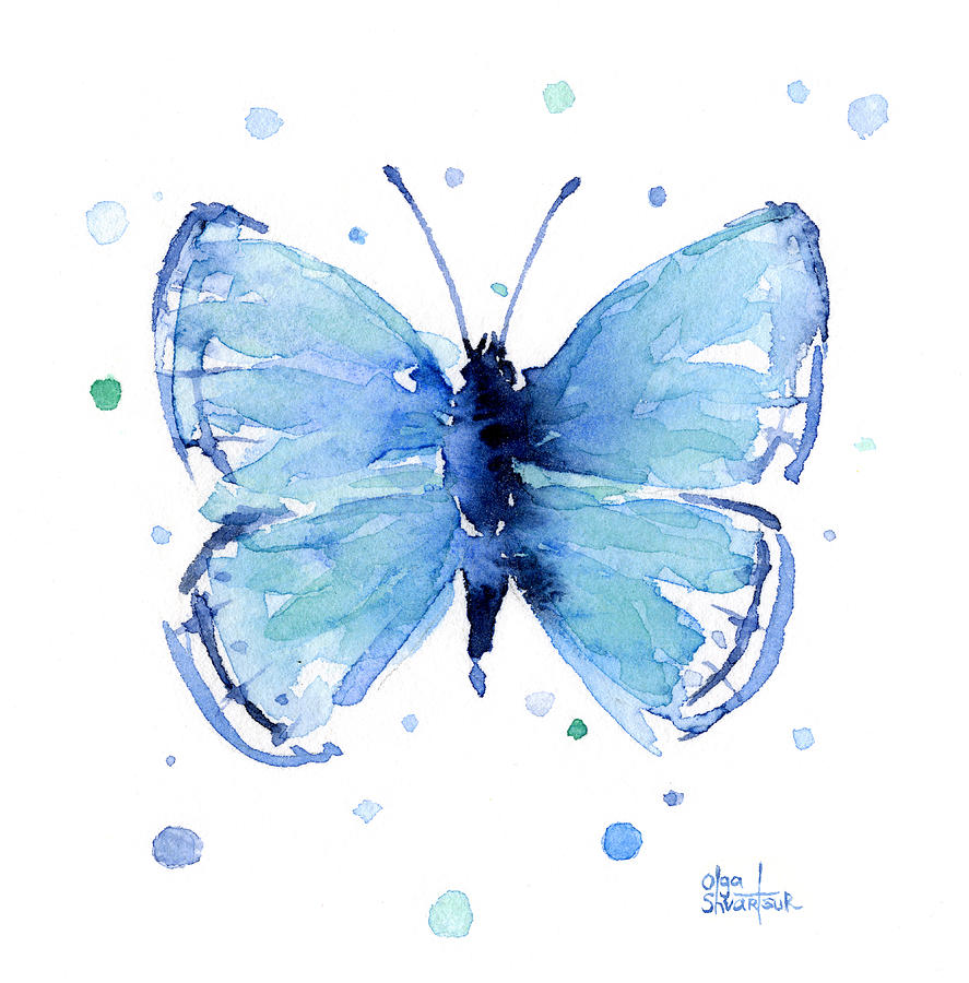 887x900 Blue Watercolor Butterfly Painting By Olga Shvartsur
