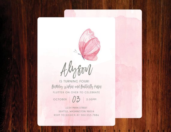 570x440 Butterfly Birthday Invitations, Watercolor Butterfly Invitation