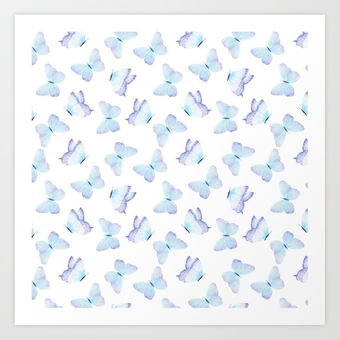 700x700 Hand Painted Pastel Teal Lavender Watercolor Butterflies Art Print