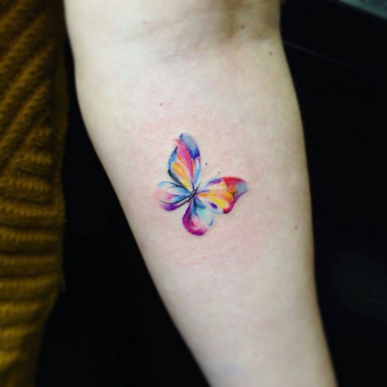 564x564 Small Watercolor Butterfly Tattoo On Inner Arm