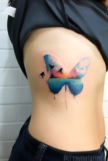 424x631 Watercolor Side Butterfly Tattoo