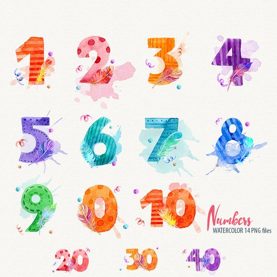 570x570 Numbers Clipart Watercolor Number Clip Art Birthday Clipart Etsy