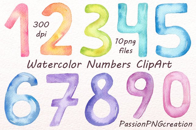 642x427 Watercolor Numbers Clipart Numbers Clip Art Digital Numbers Etsy