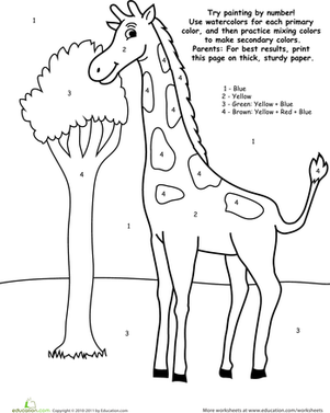 301x377 Watercolor Paint By Number Giraffe Worksheet