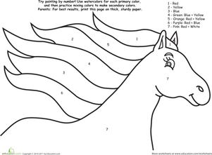 301x221 Watercolor Paint By Number Rainbow Horse Worksheet