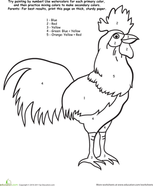 301x367 Watercolor Paint By Number Rooster Worksheet