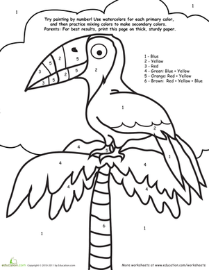 301x389 Watercolor Paint By Number Toucan Worksheet