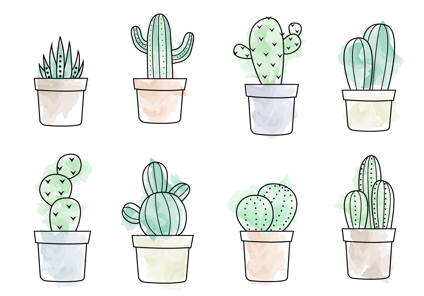 1400x980 Watercolor Cactus Free Vector Art