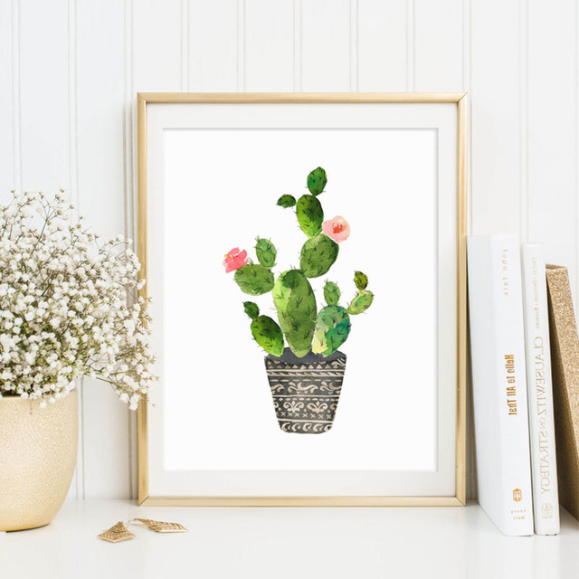 640x640 Watercolor Cactus Painting Unique Potted Plant Wall Art Decor