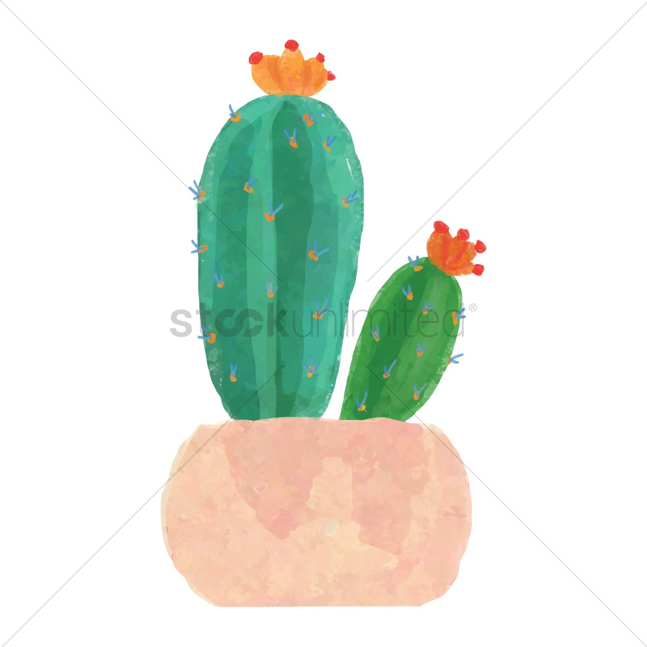 1300x1300 Watercolor Cactus Vector Image