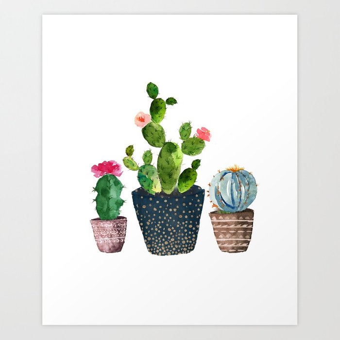 700x700 Watercolor Cactus Trio Hand Painted Cactus Print Art Print By
