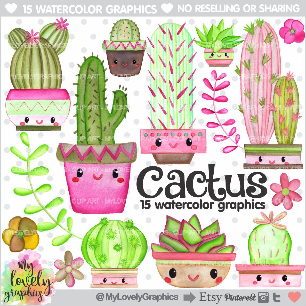 1186x1186 Cactus Clipart, Cactus Graphic, Commercial Use, Kawaii Clipart