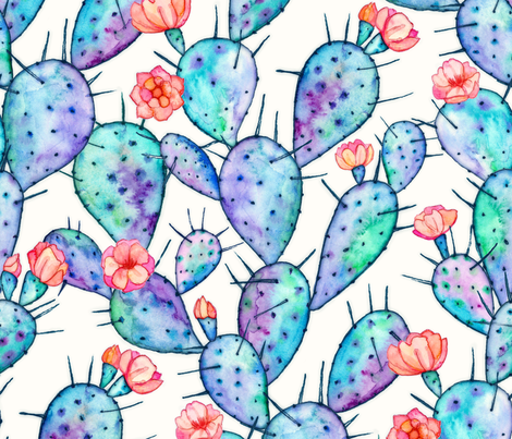470x403 Rainbow Watercolor Cactus With Flowers Large Print Giftwrap