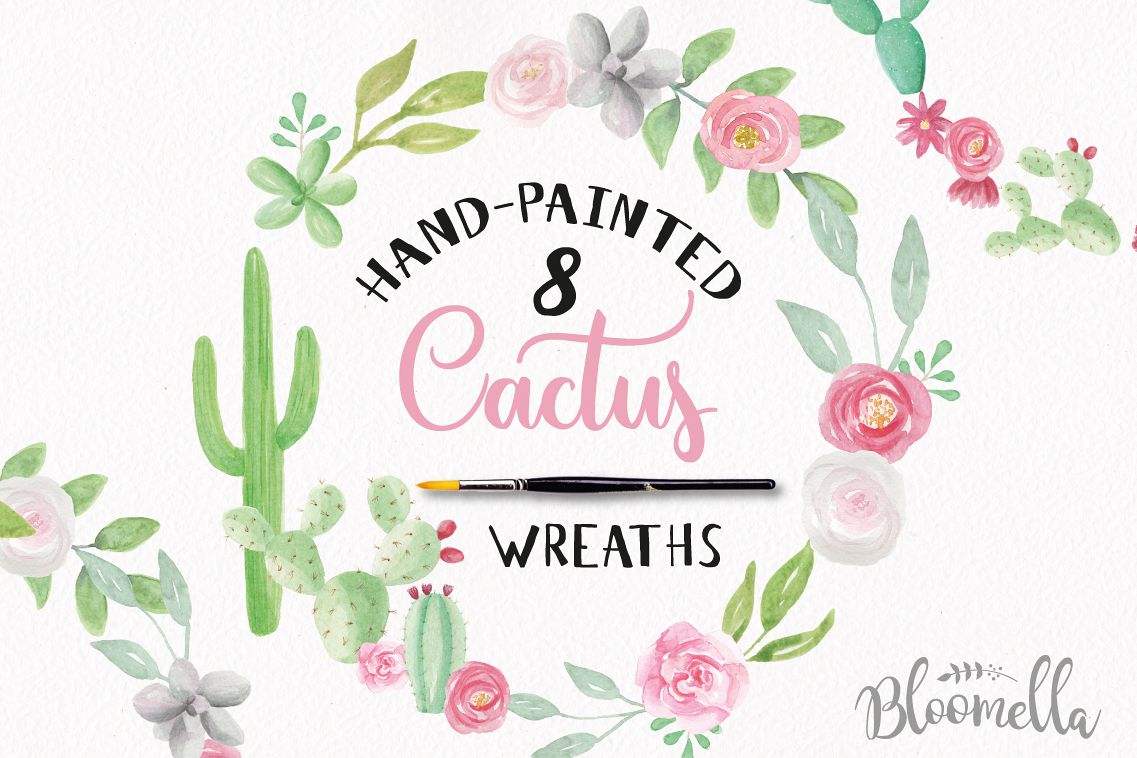 1137x758 Watercolor Cactus Floral Garlands Flower Wreath Clipart Set