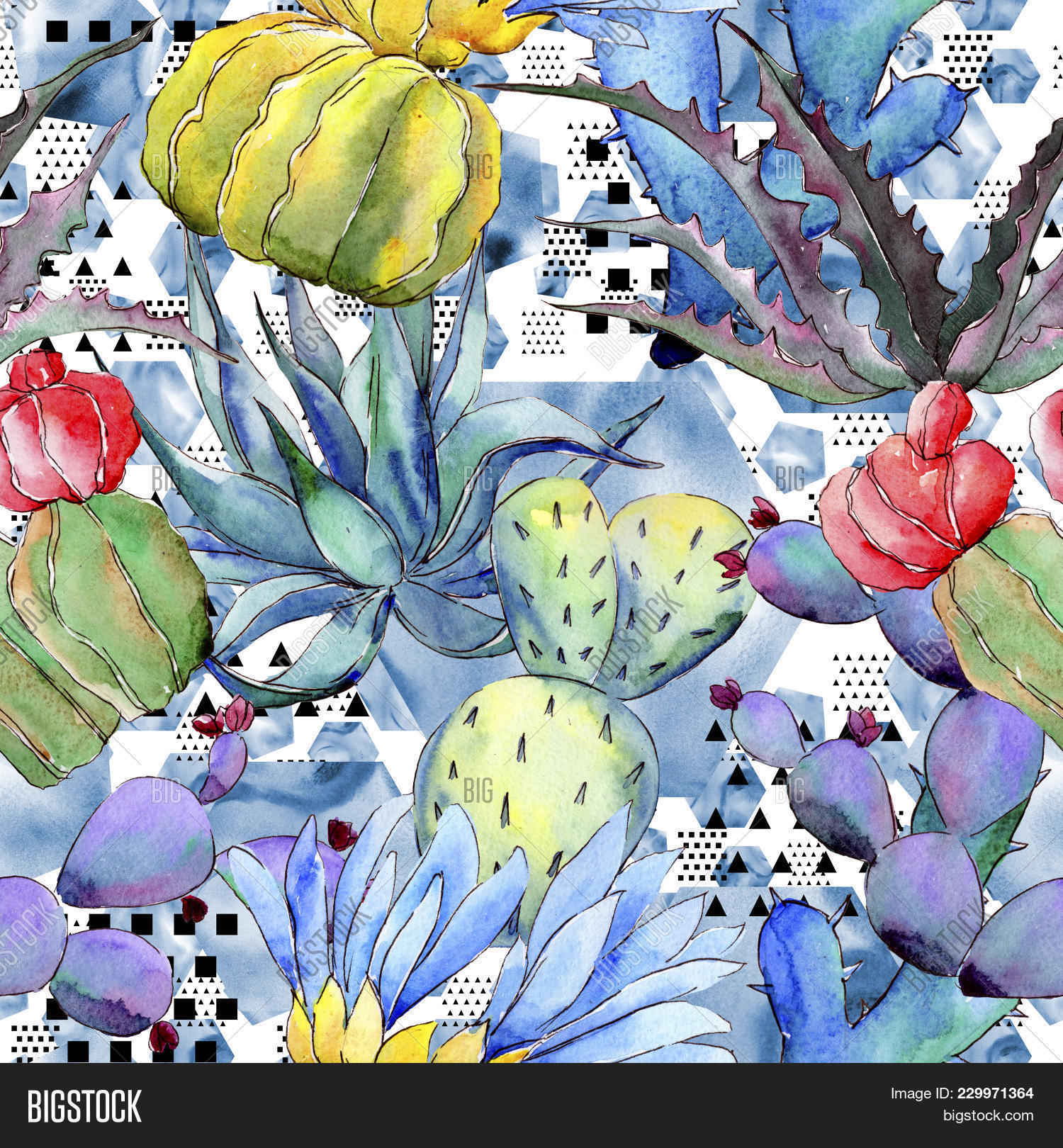 1500x1620 Wildflower Cactus Flower Pattern In A Watercolor Style Image