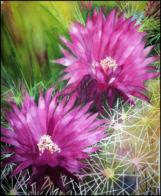 516x627 Cactus Flower, Watercolor By Lois Smith