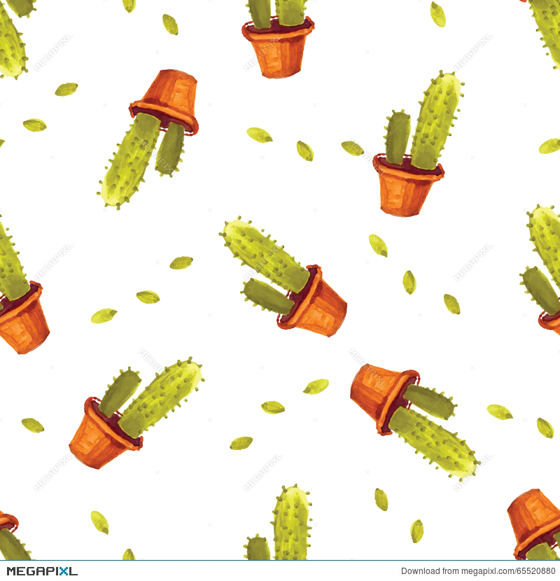 800x830 Watercolor Cactus Pattern Seamless In Vector. Hand Painted Vintage