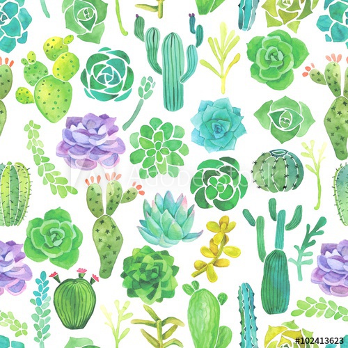 500x500 Watercolor Cactus And Succulent Seamless Pattern